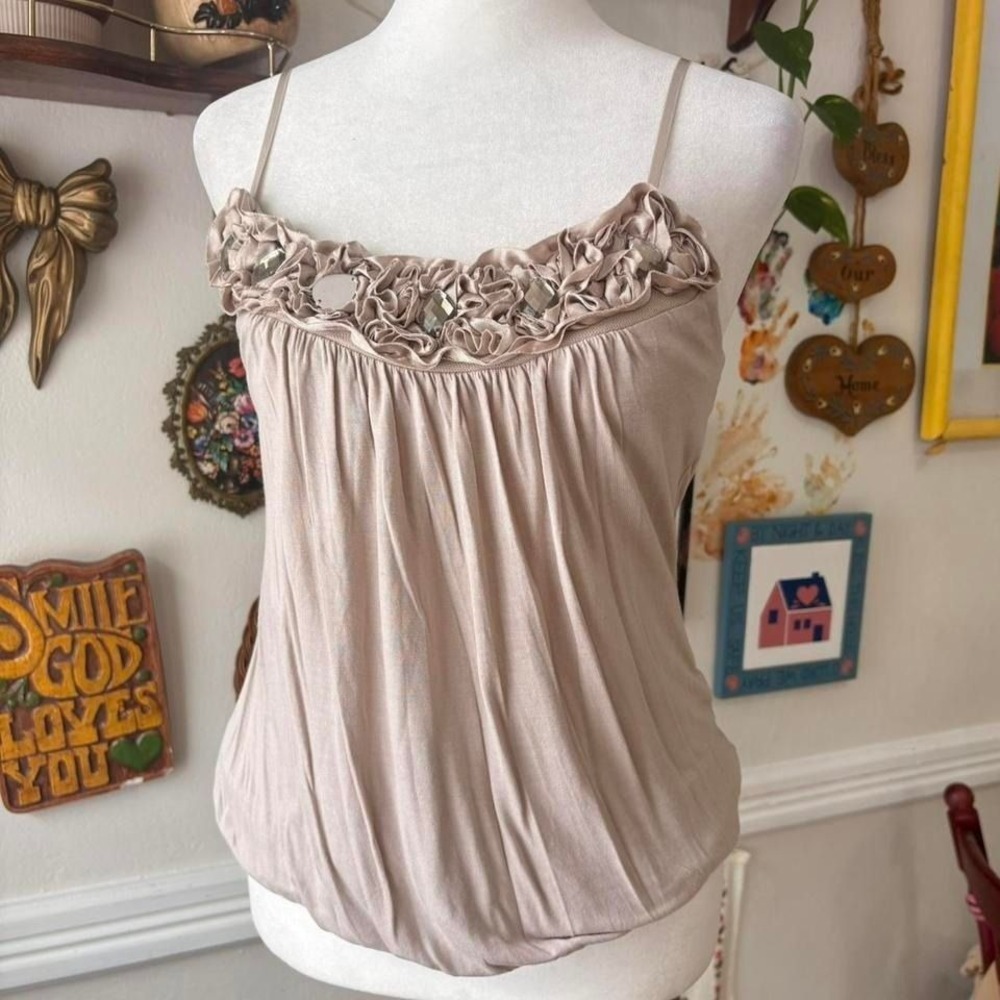 Vintage Y2K Candies Cami Top Ruffle Jewel Spaghetti Strap Size S
